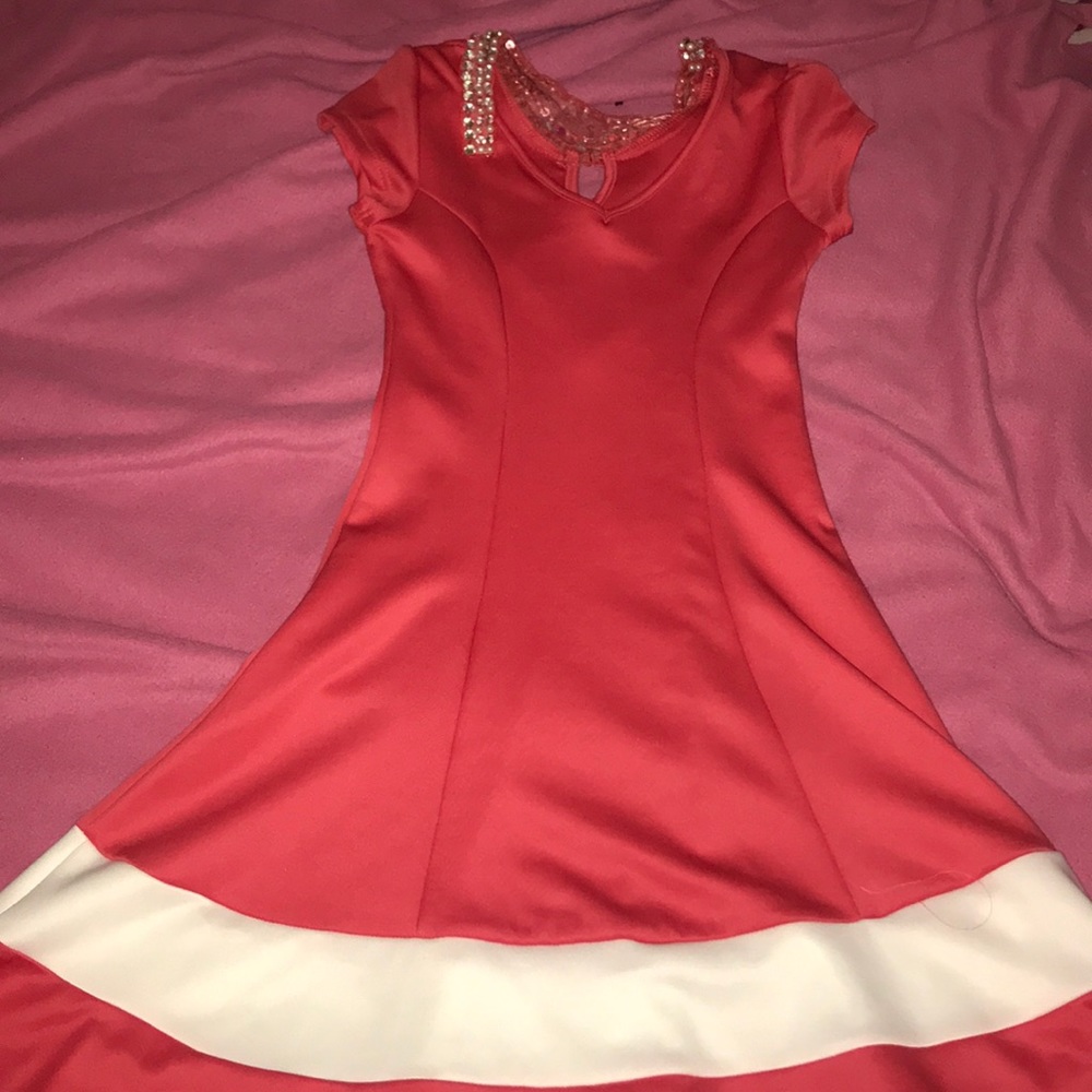 A pink and white dress